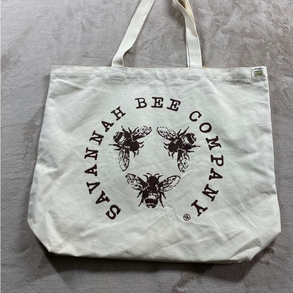 NWT Savannah Bee Company Canvas Logo Tote Bag Cream Reusable Grocery Shopper